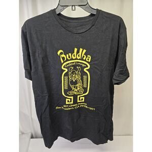 Retro Budha Cocktail Lounge Graphic Tee, Black And Yellow, Size Medium